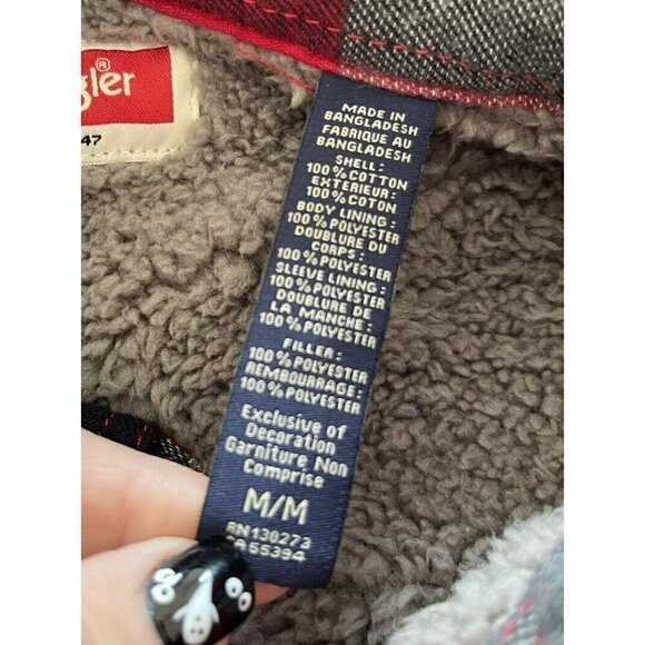 Wrangler Shacket Red Plaid Fleece Lined Flannel Button Up Shirt Jacket Sz M - Picture 5 of 9